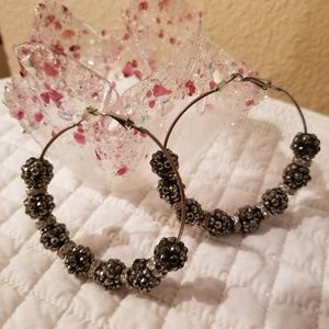 💎Crystal Silver Dangle Hoops Earrings!💖